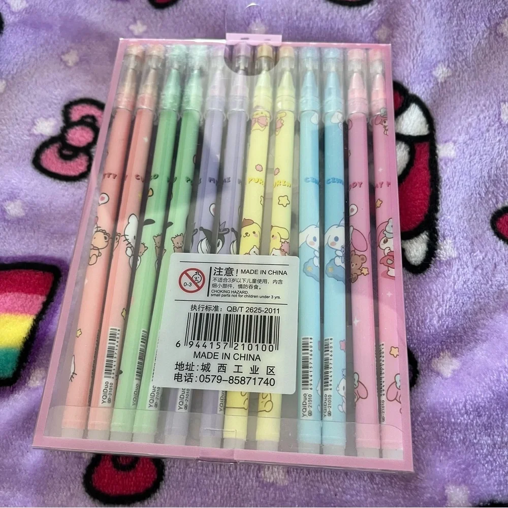 Set of 12 Sanrio Black Ink Pens in a Plastic Carrying Case
